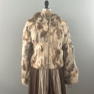 🆕Guess 100% rabbit fur multi colored coat size Medium
